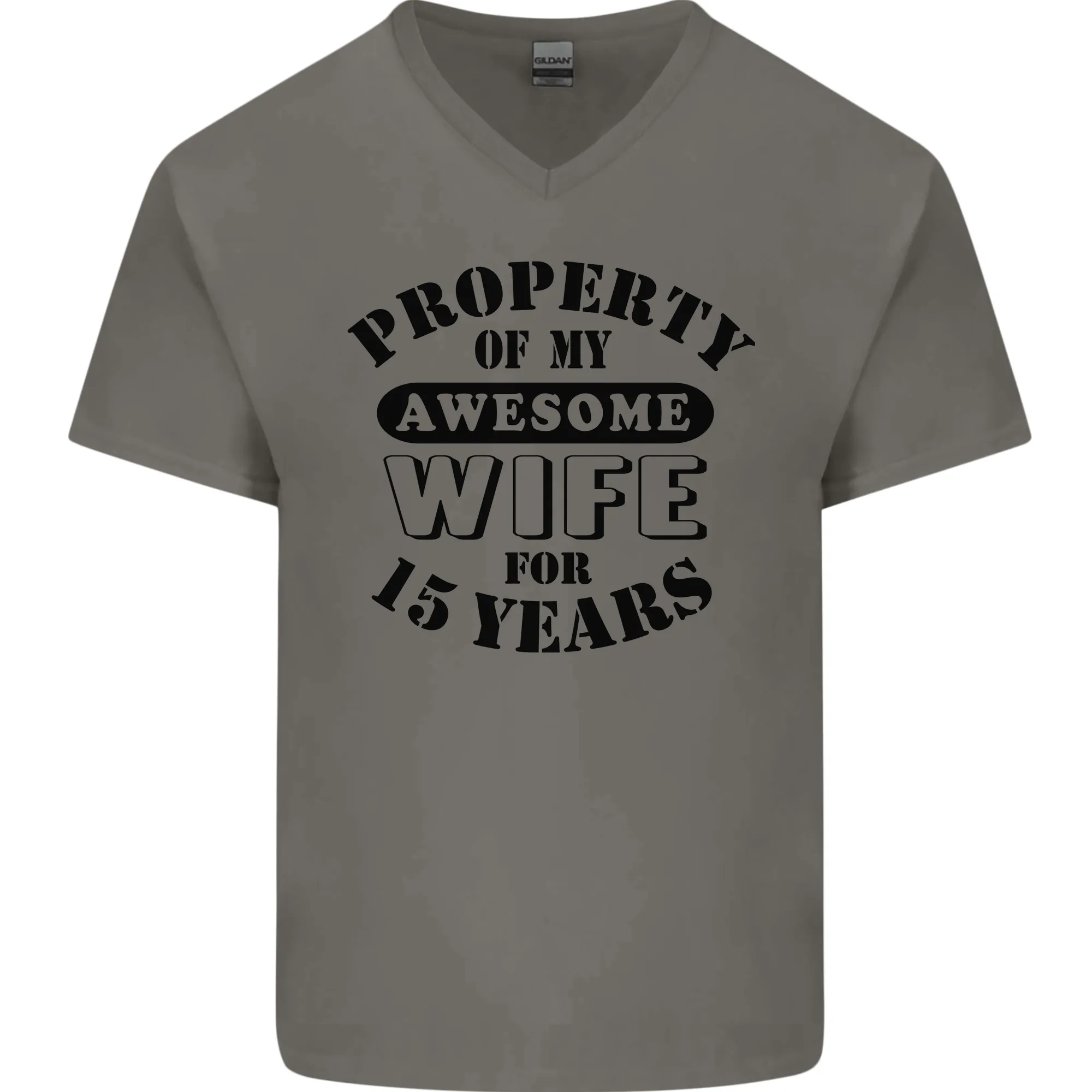 15th Wedding Anniversary 15 Year Funny Wife Mens V-Neck Cotton T-Shirt