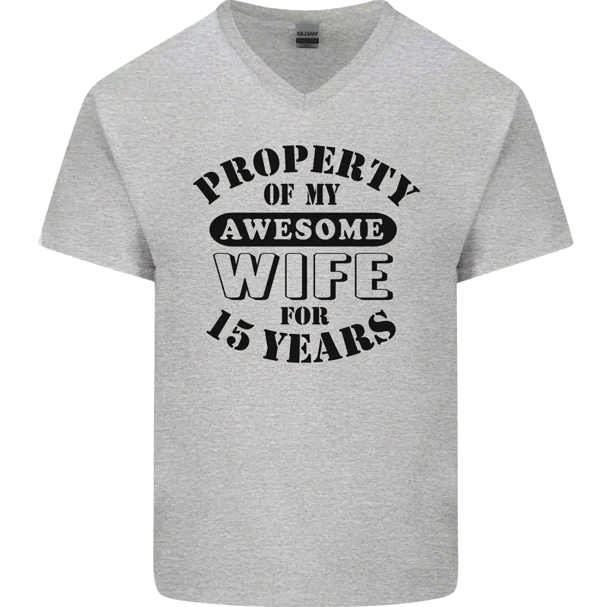 15th Wedding Anniversary 15 Year Funny Wife Mens V-Neck Cotton T-Shirt