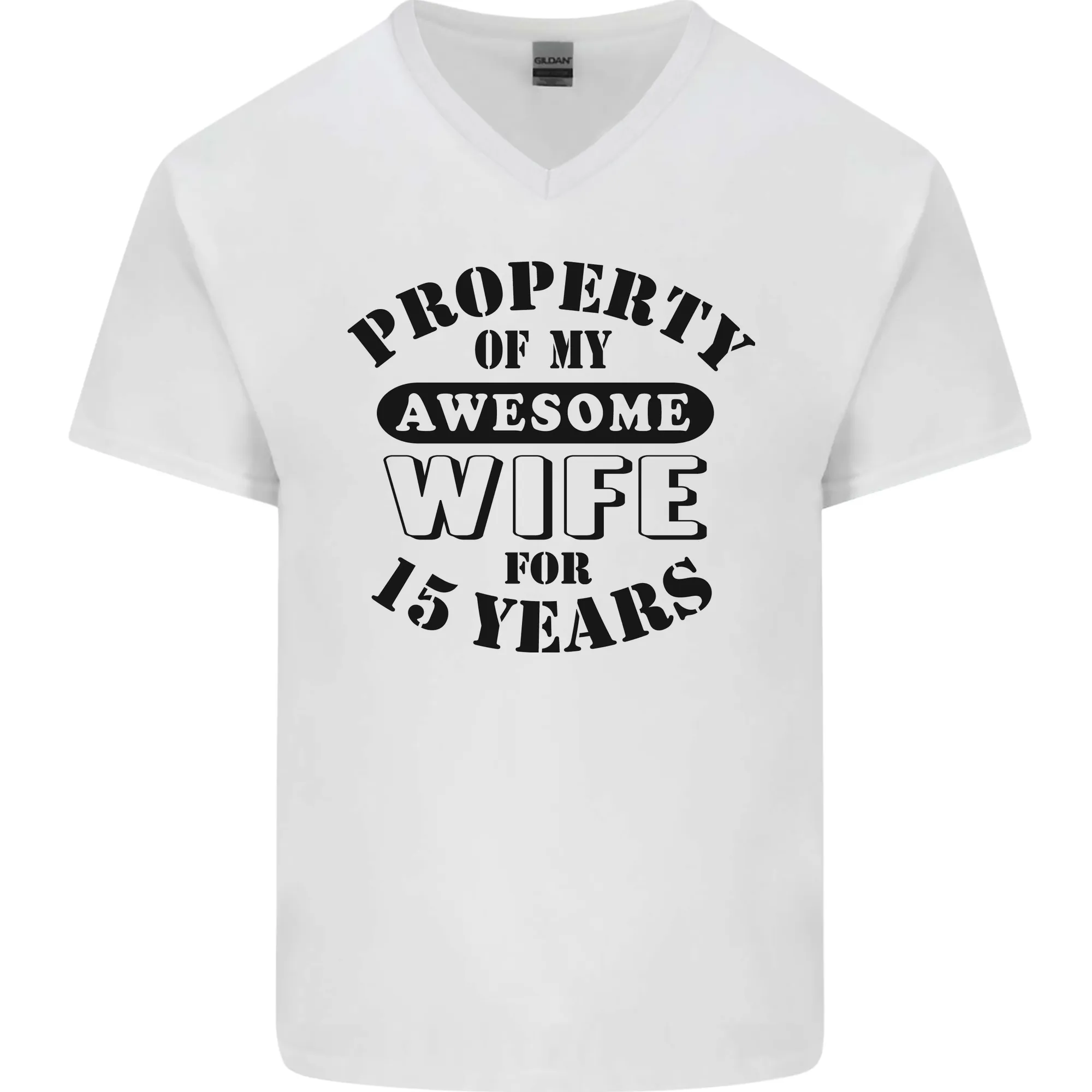 15th Wedding Anniversary 15 Year Funny Wife Mens V-Neck Cotton T-Shirt