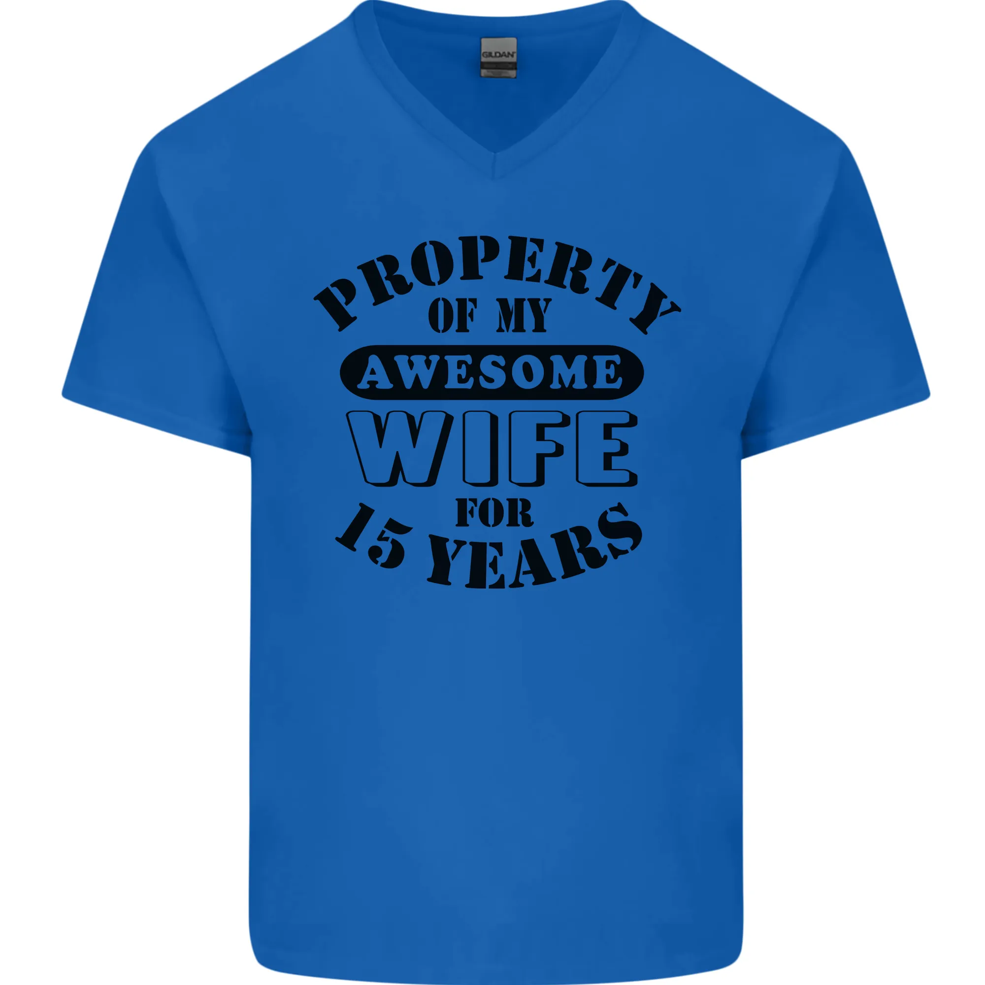 15th Wedding Anniversary 15 Year Funny Wife Mens V-Neck Cotton T-Shirt
