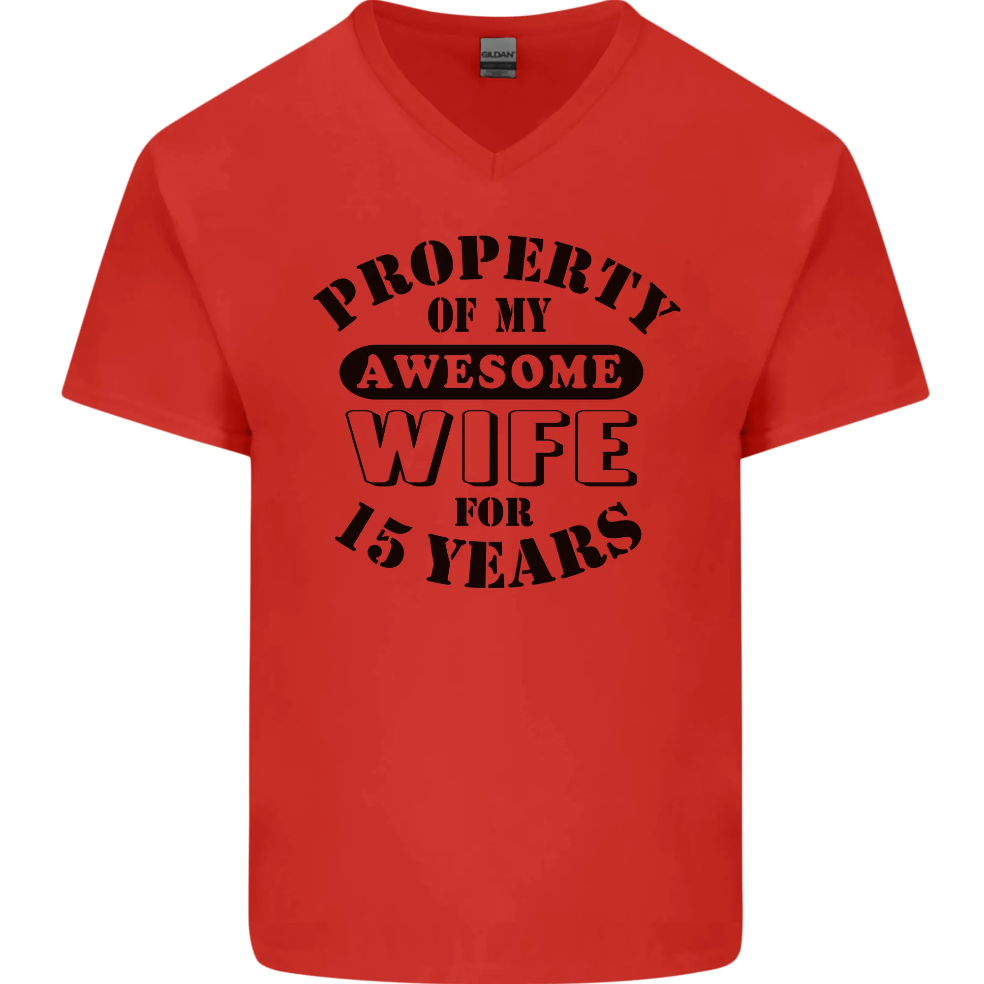 15th Wedding Anniversary 15 Year Funny Wife Mens V-Neck Cotton T-Shirt