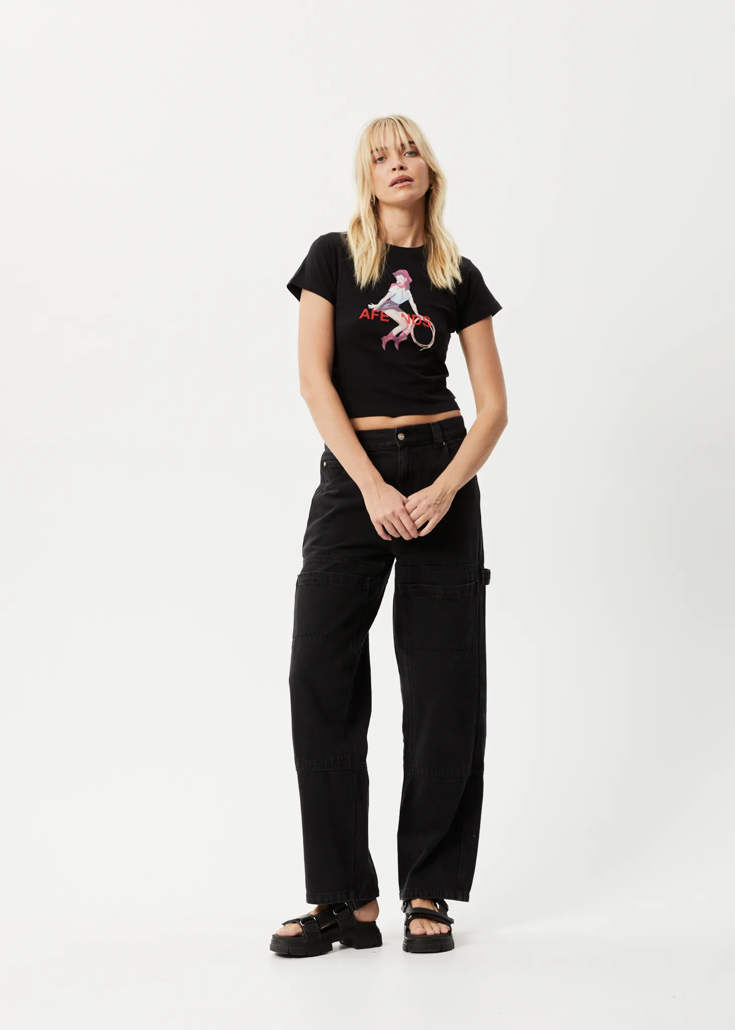 AFENDS Womens Sweet West - Recycled Baby T-Shirt - Black