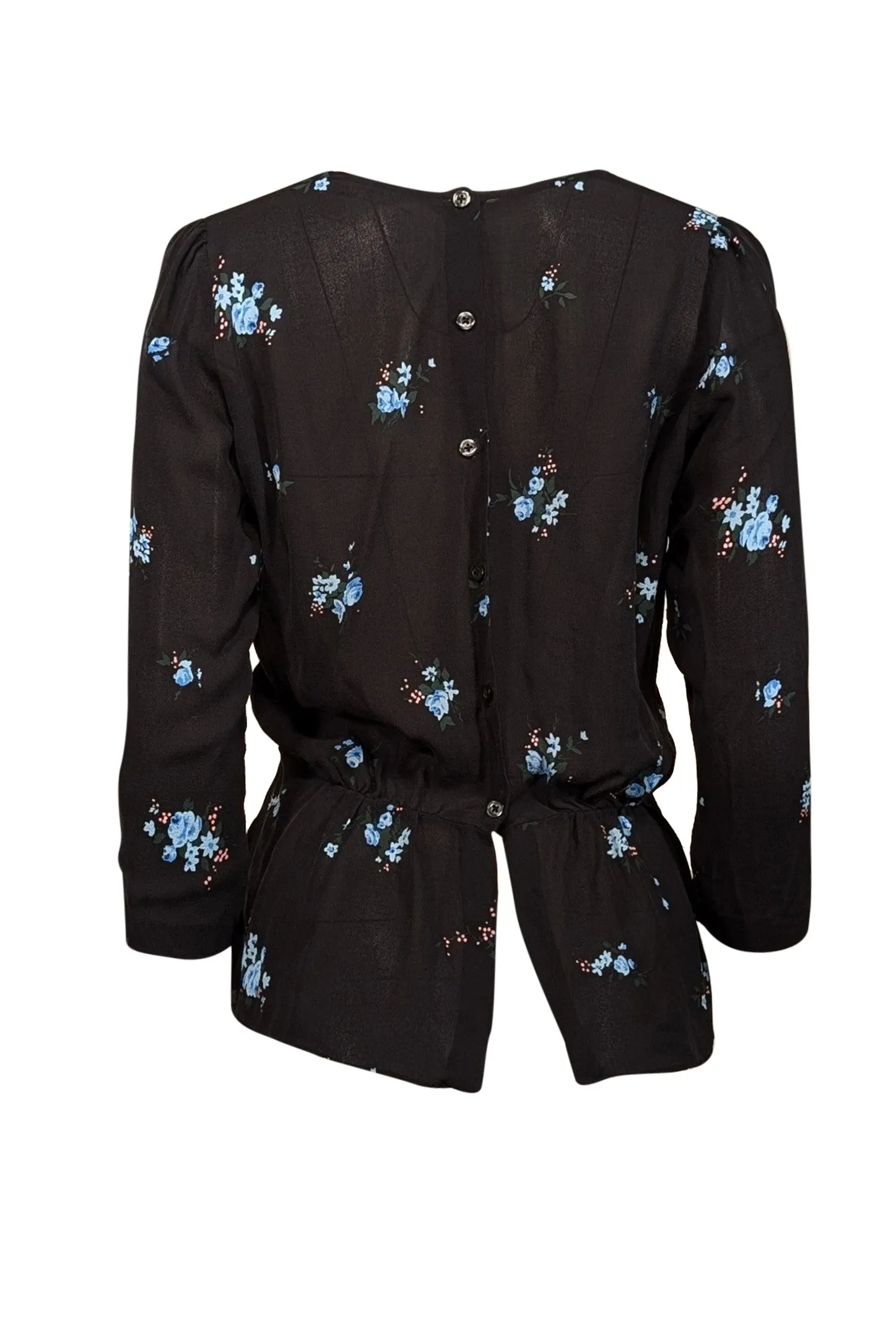 A.L.C. - Black & Blue Floral Print Silk Peplum Blouse Sz 2