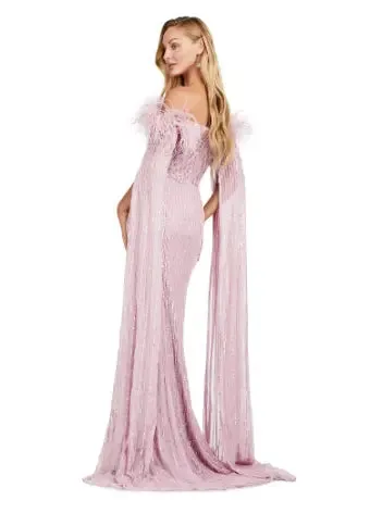 Ashley Lauren 11429 Long Prom Dress Fully Sequin Evening Gown Feathers and Floor Length Sleeves Formal Pageant