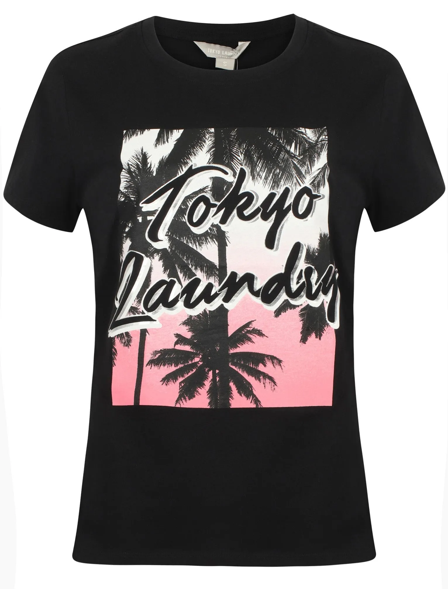 Aurora Motif Cotton Crew Neck T-Shirt In Jet Black - Tokyo Laundry