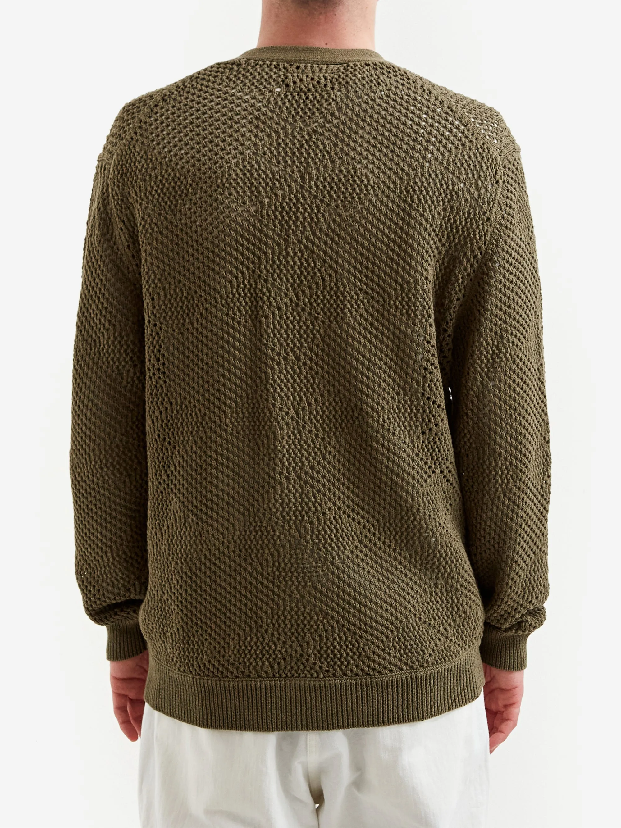 Beams Plus Argyle Mesh Cardigan - Olive