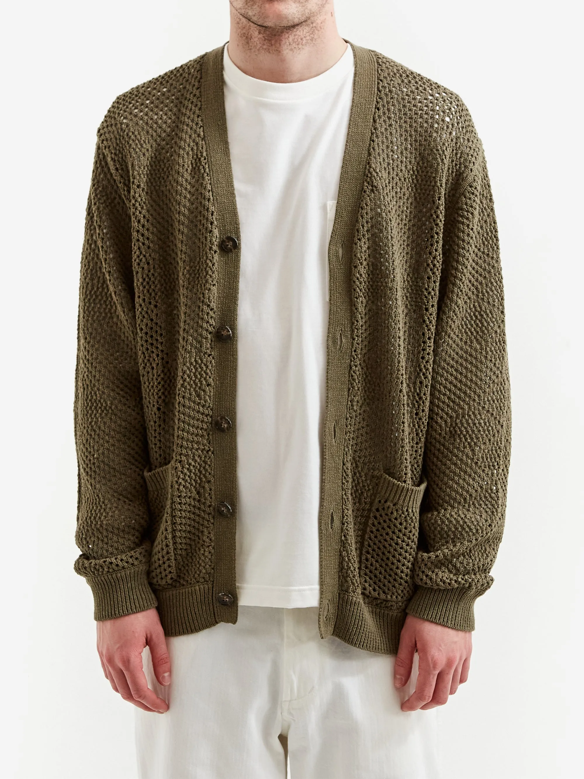 Beams Plus Argyle Mesh Cardigan - Olive