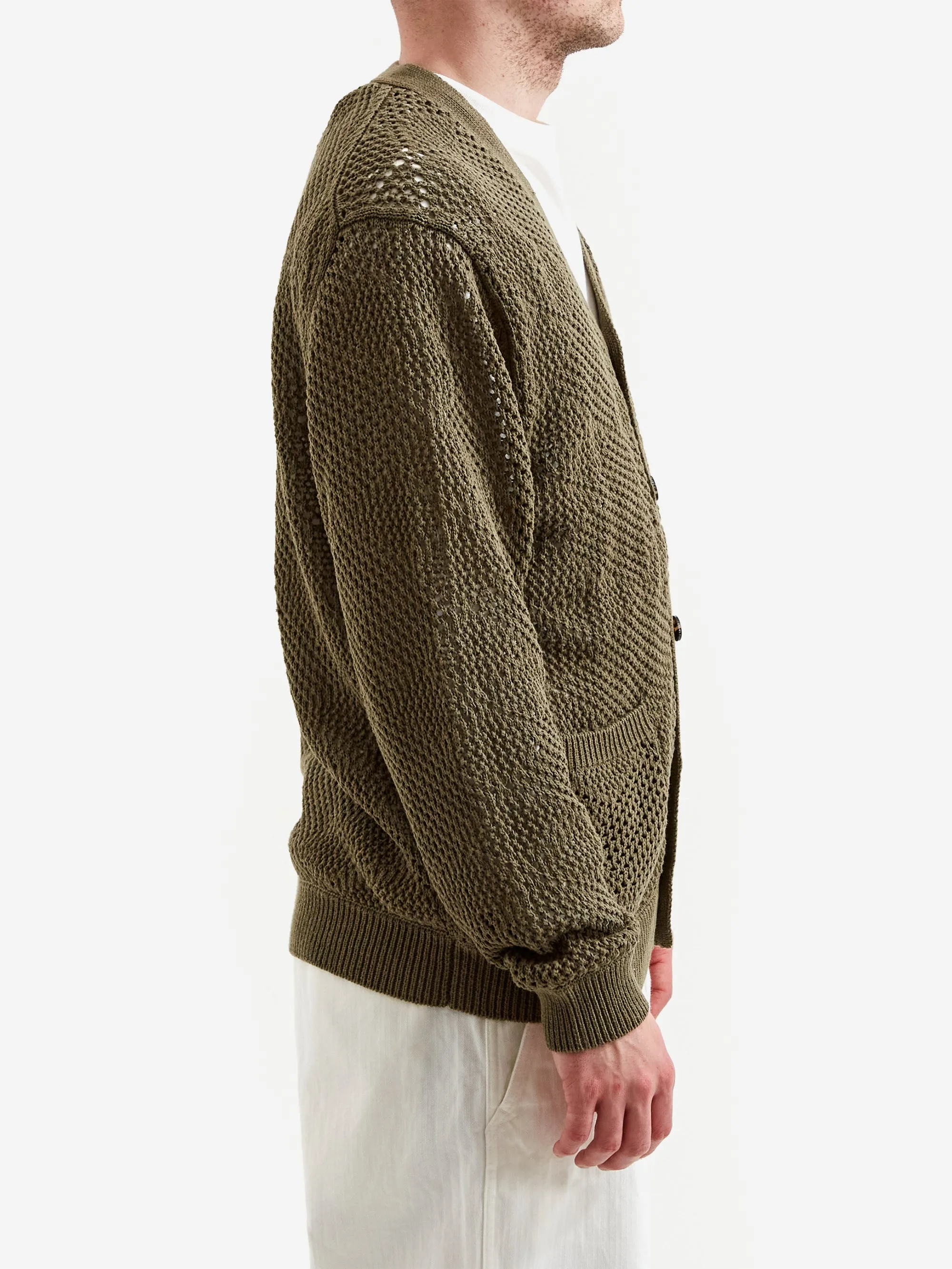Beams Plus Argyle Mesh Cardigan - Olive