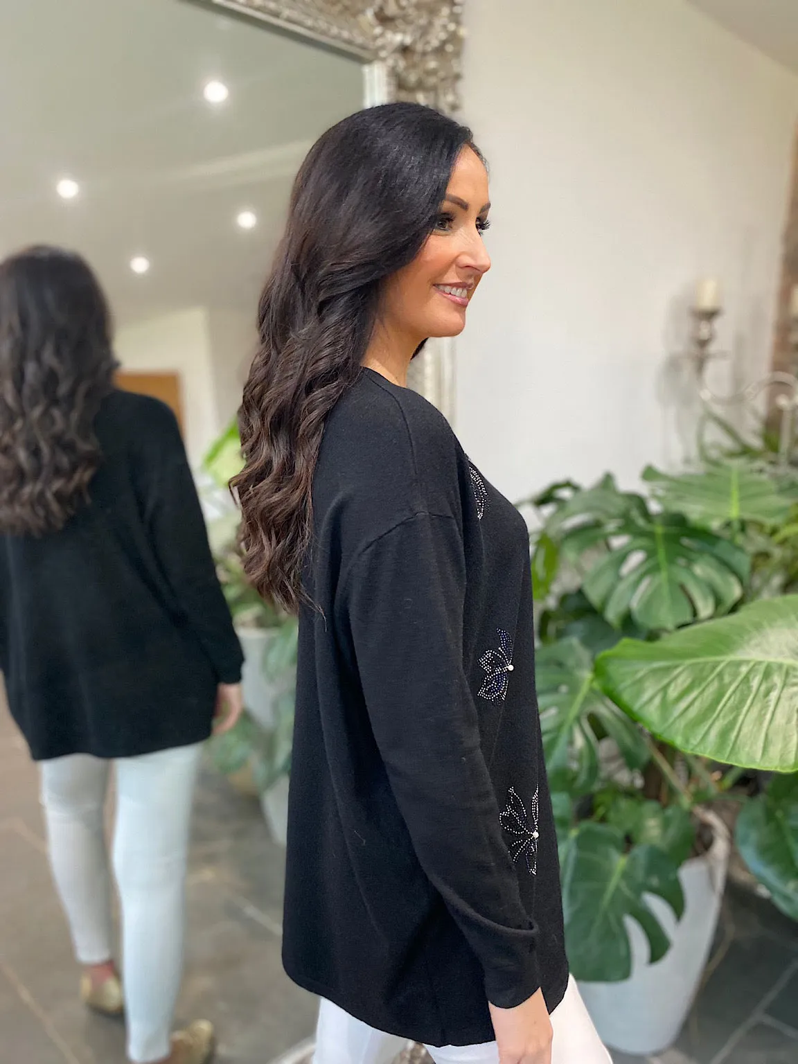 Black Embellished Flower Knit Joanna