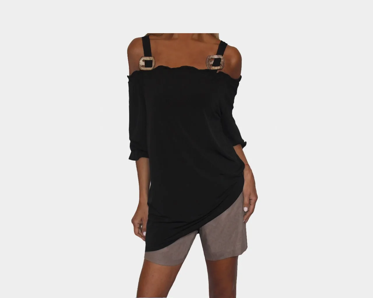 Black Strap Off Shoulder Top - The East Hampton