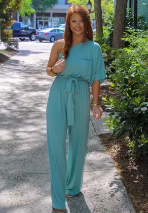Blaire One Shoulder Jumpsuit- Seafoam