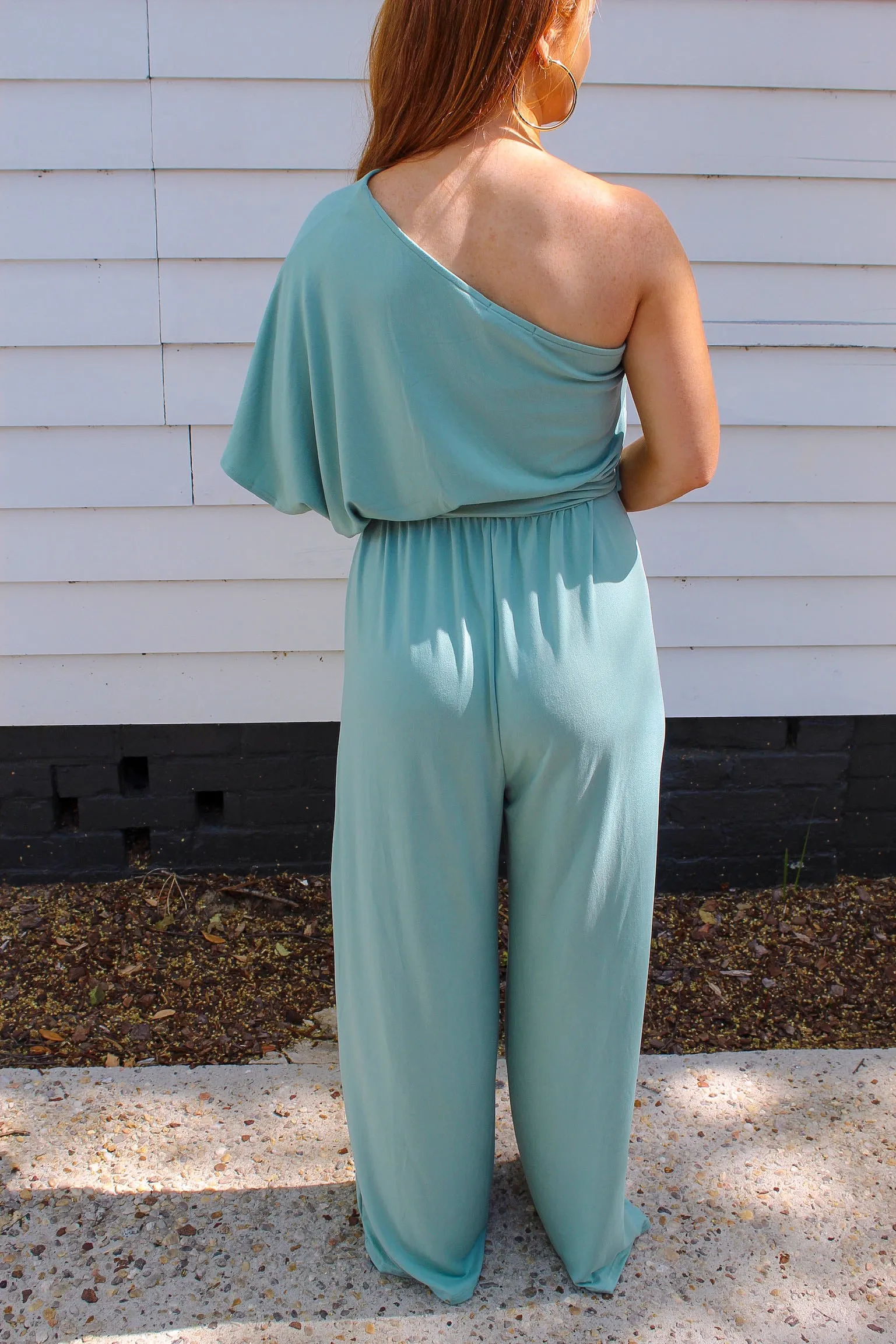 Blaire One Shoulder Jumpsuit- Seafoam