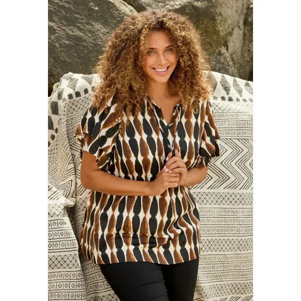 Blouse HANA short sl brown print