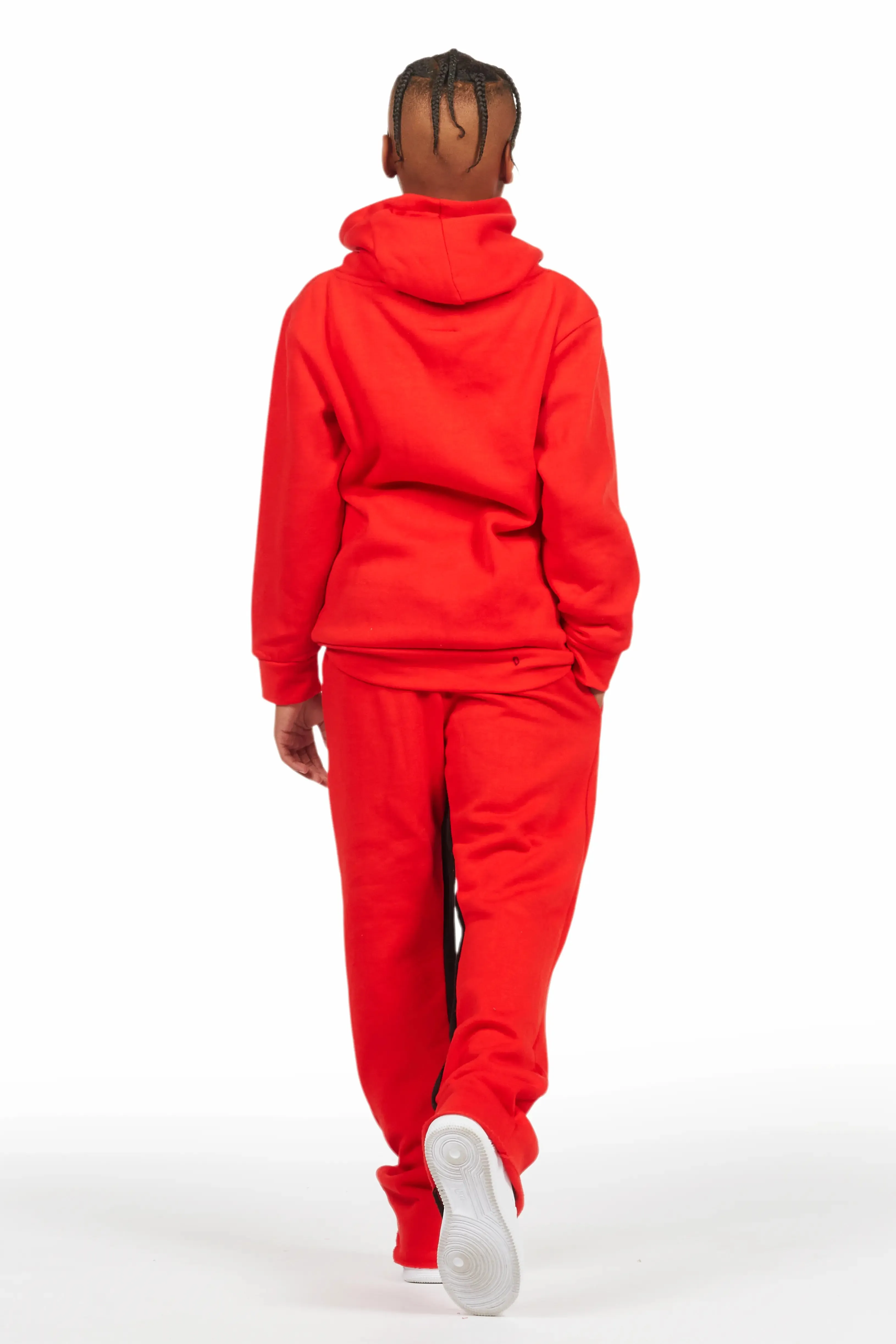 Boys Mallor Red/Black Baggy Stacked Hoodie Track Set