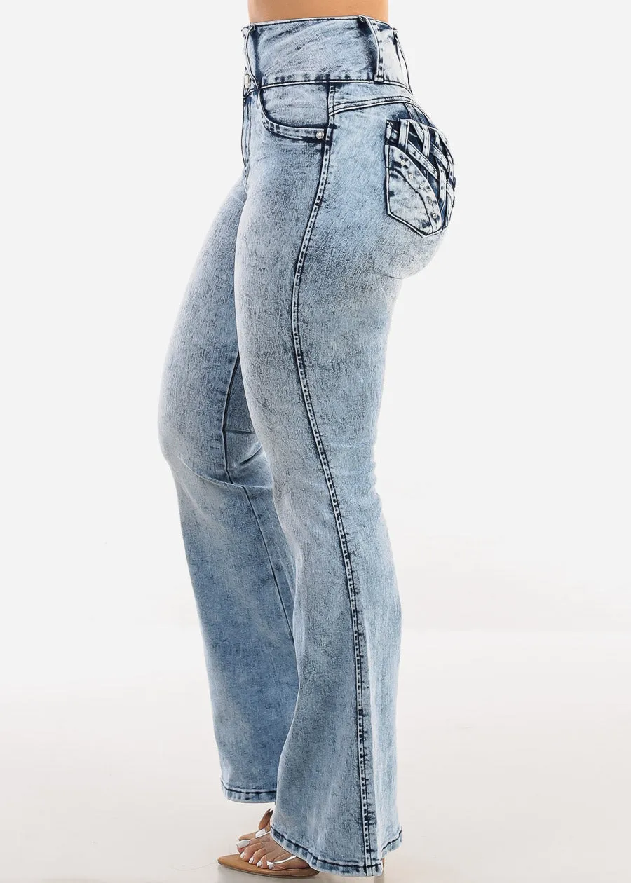 Butt Lift Acid Wash Flared Bootcut Jeans