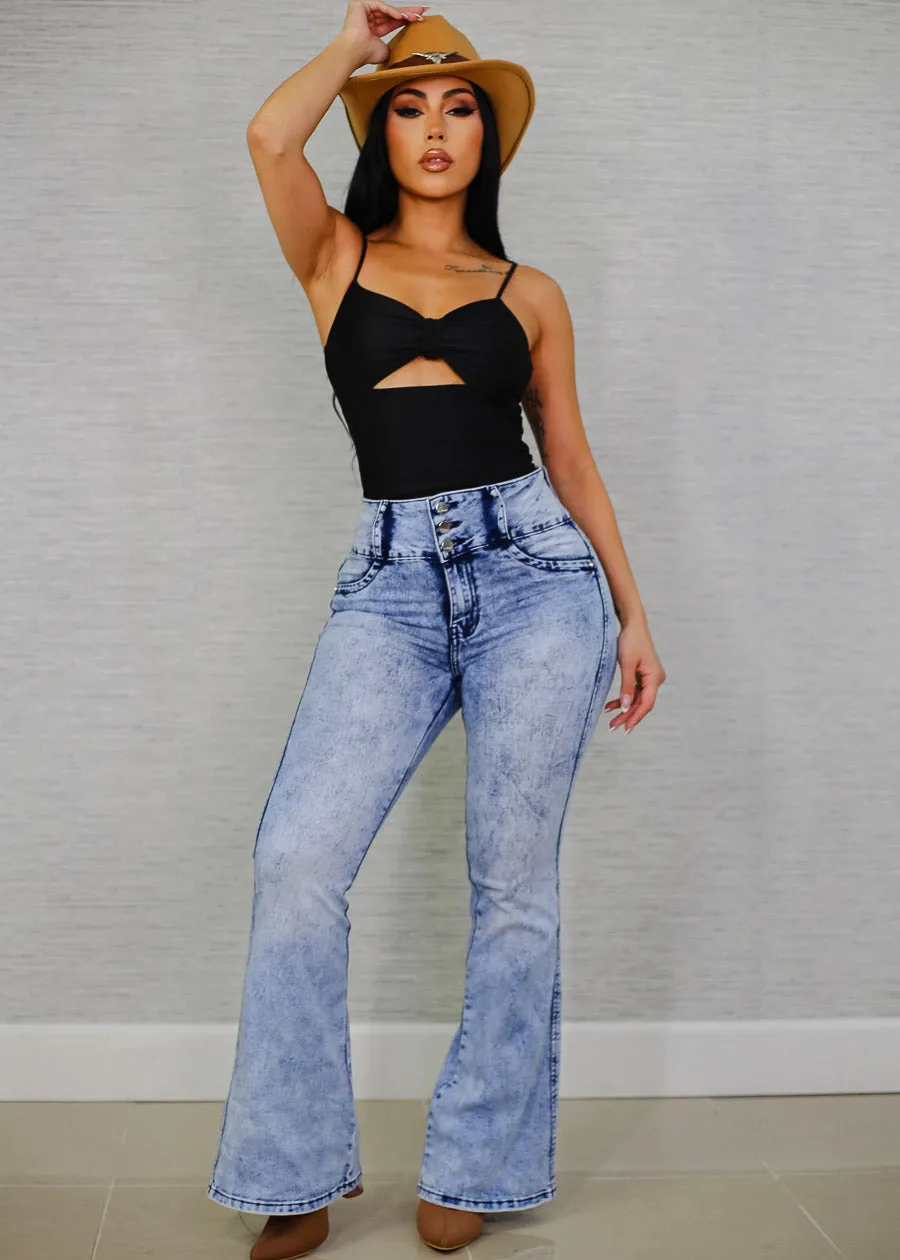 Butt Lift Acid Wash Flared Bootcut Jeans