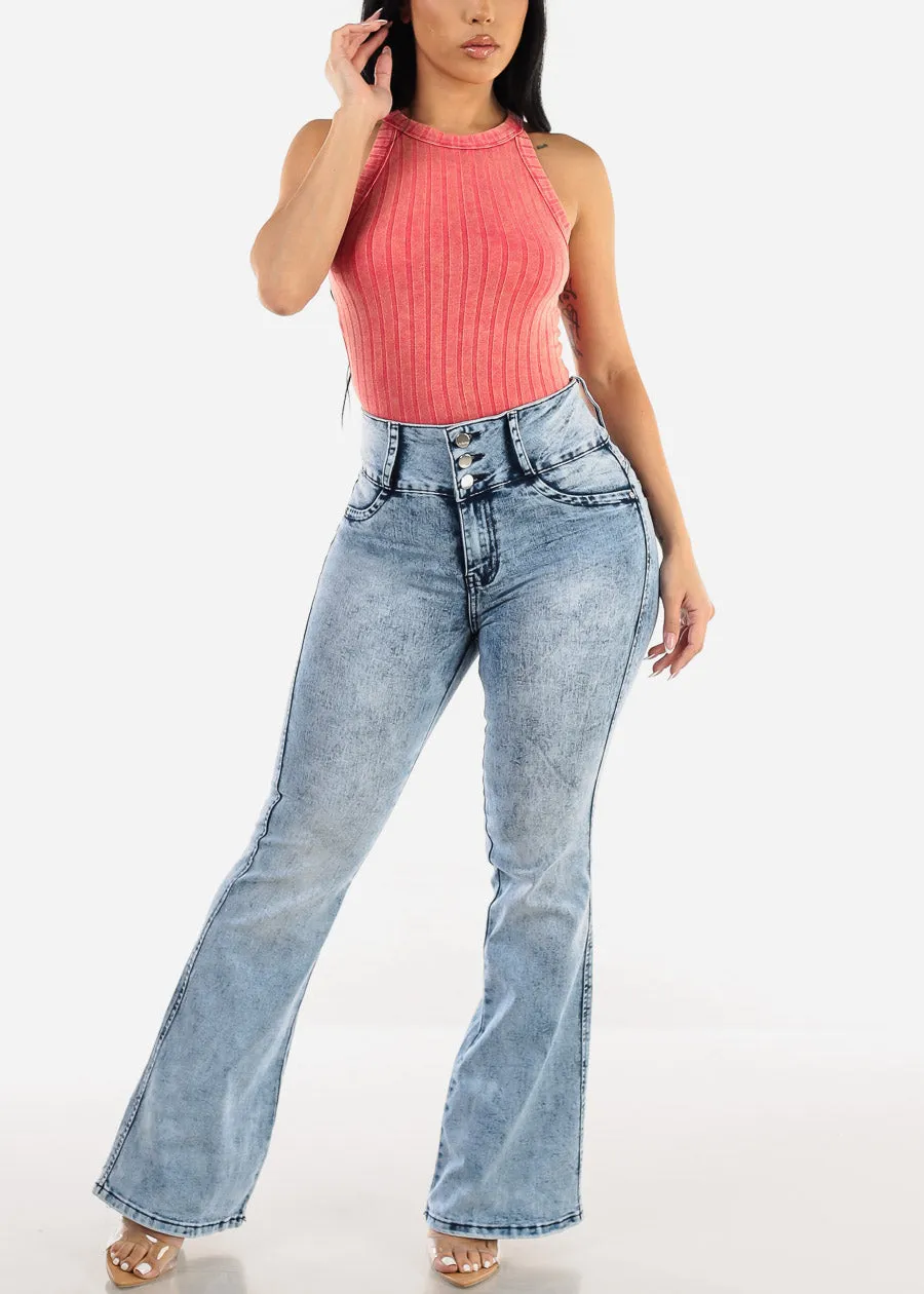 Butt Lift Acid Wash Flared Bootcut Jeans