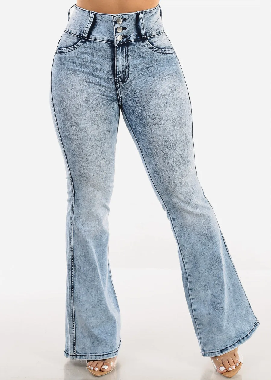 Butt Lift Acid Wash Flared Bootcut Jeans
