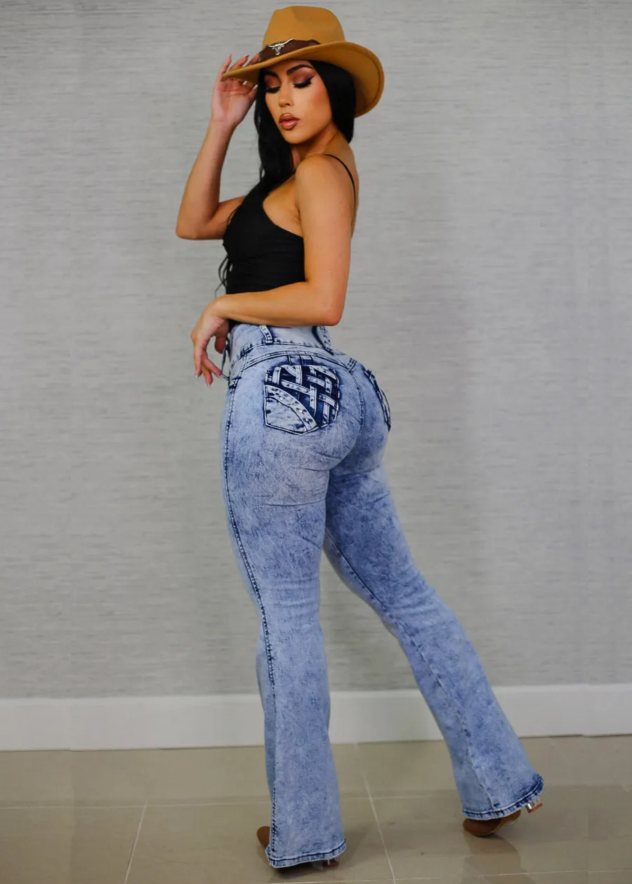 Butt Lift Acid Wash Flared Bootcut Jeans