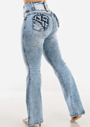 Butt Lift Acid Wash Flared Bootcut Jeans