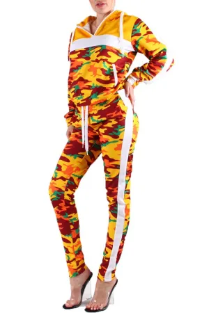 Camo Color Block Hoodie Set