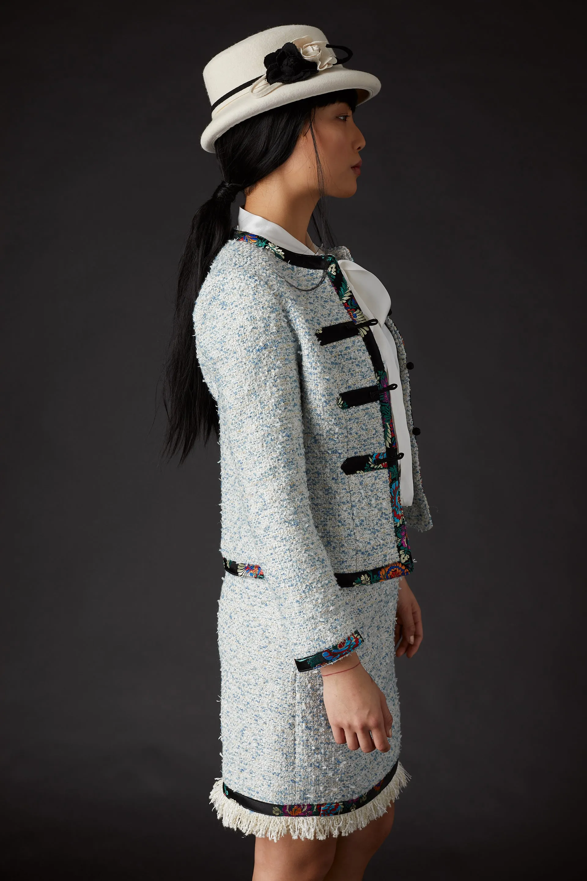 Chelsea Tang Tweed Jacket Blue