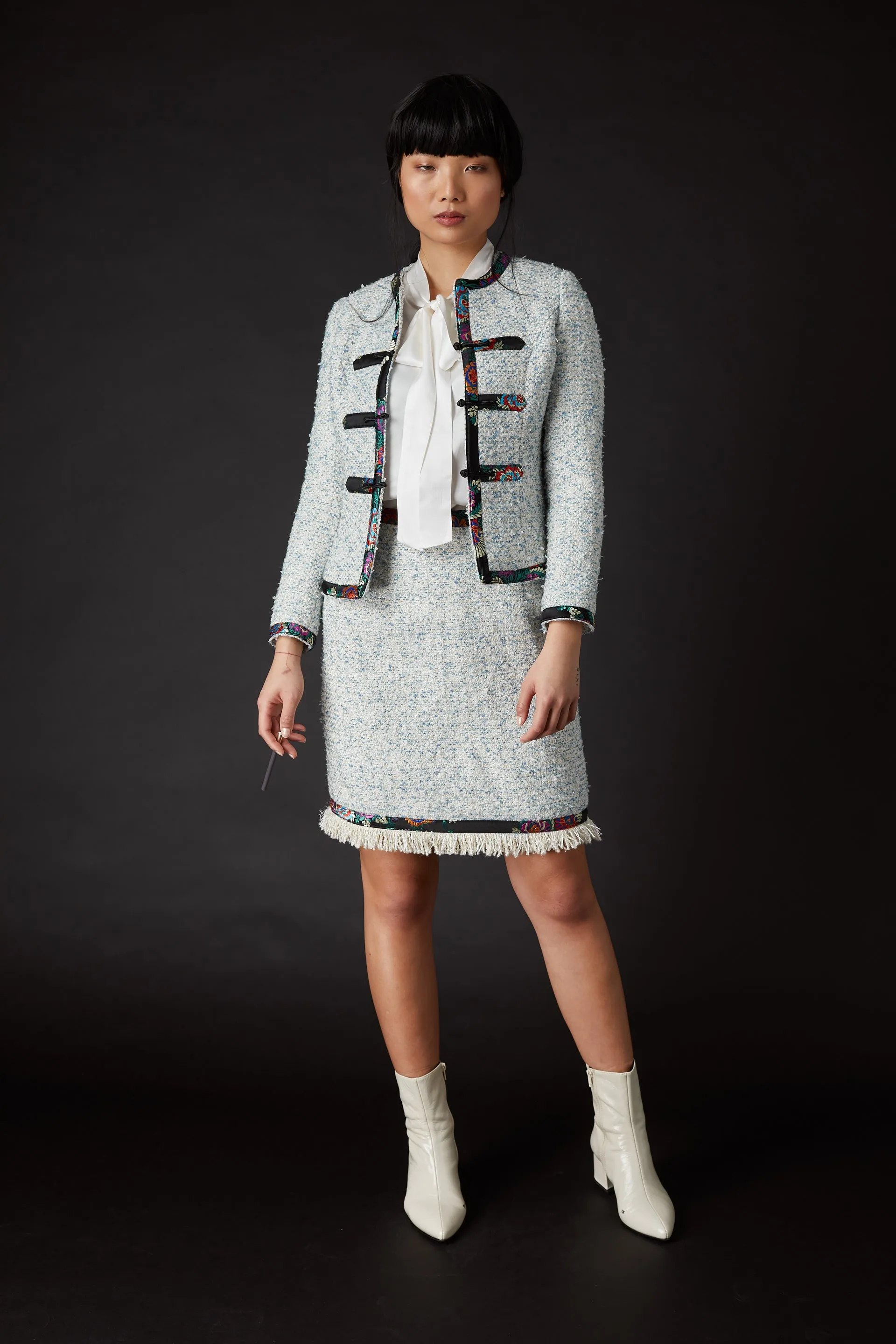 Chelsea Tang Tweed Jacket Blue