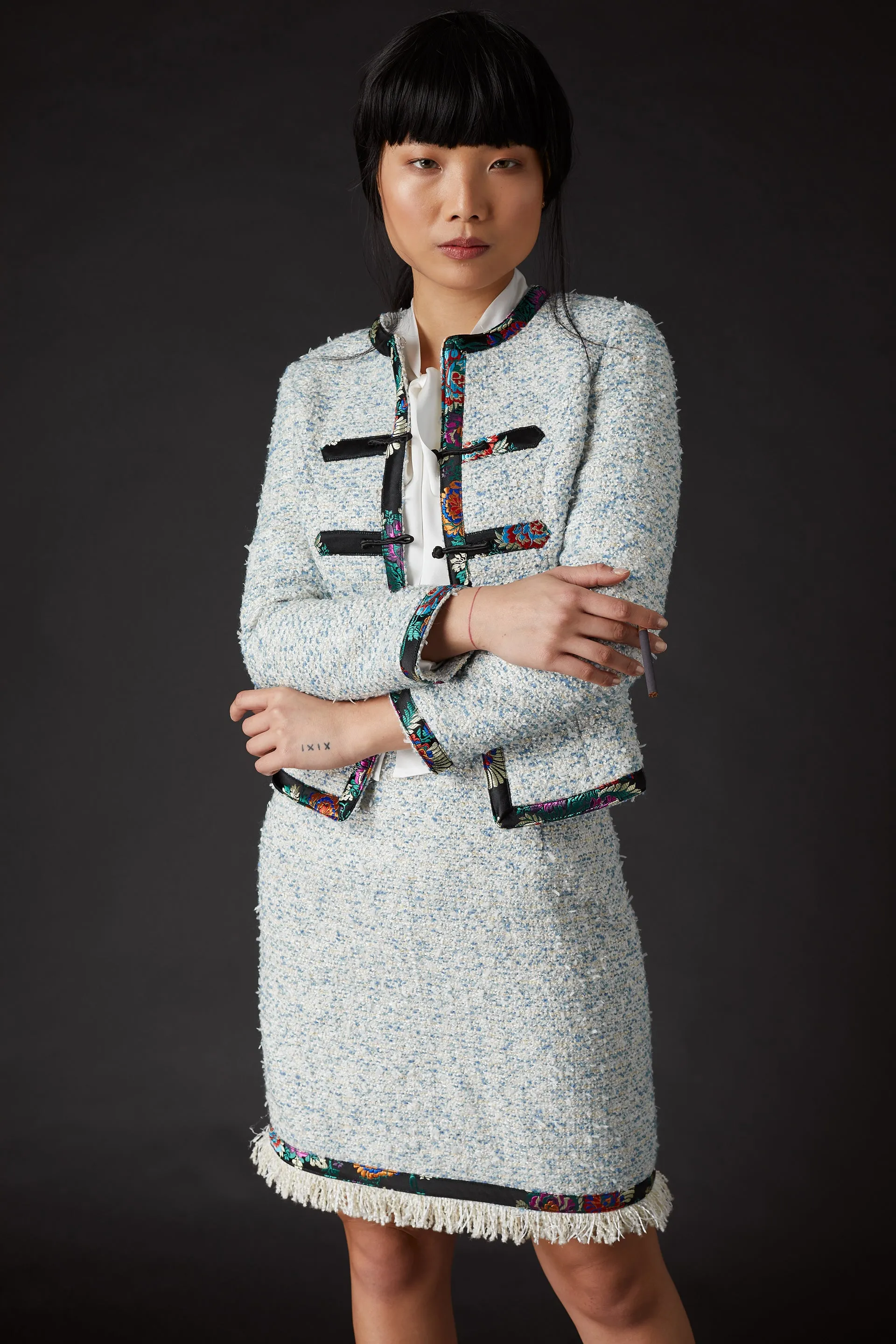 Chelsea Tang Tweed Jacket Blue
