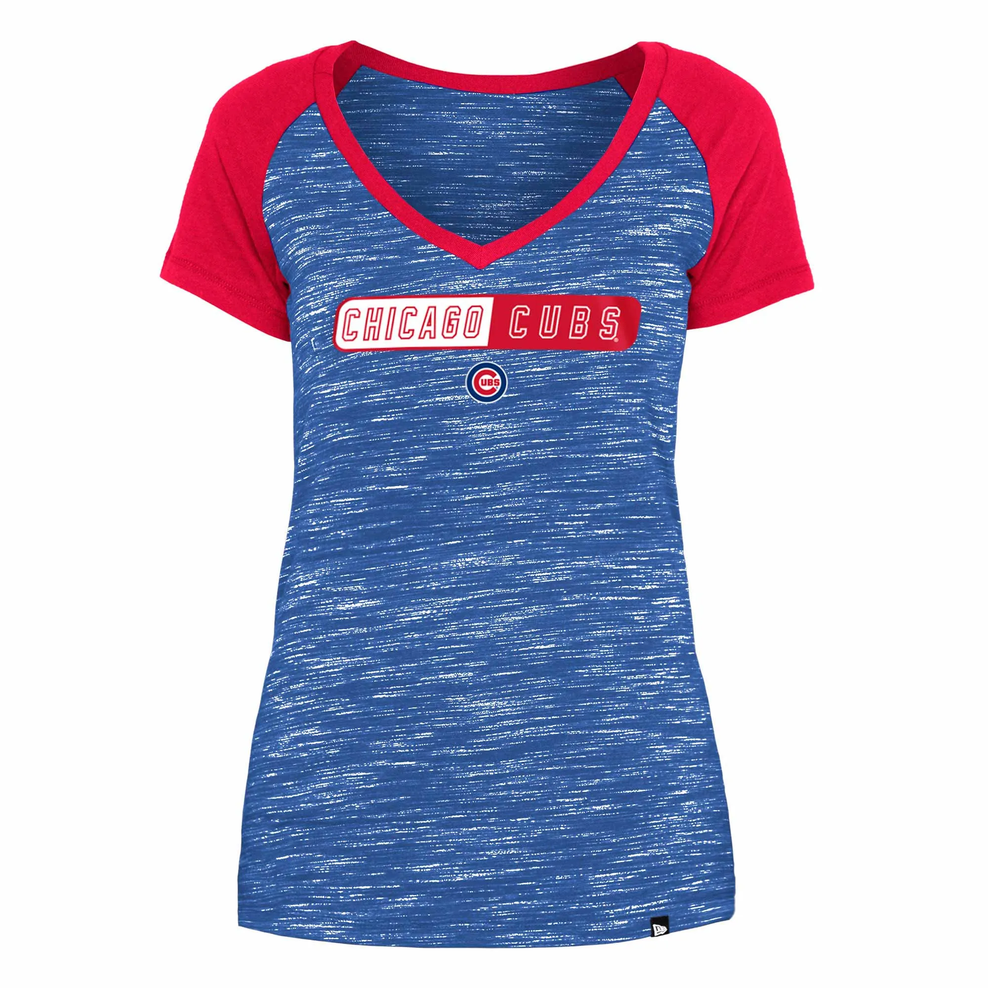 Chicago Cubs Women's Two Tone V-Neck Wordmark T-Shirt