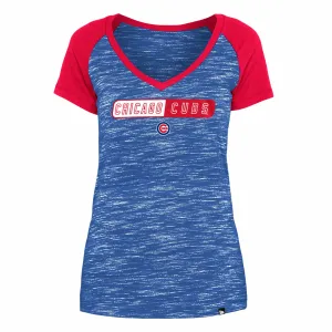 Chicago Cubs Women's Two Tone V-Neck Wordmark T-Shirt