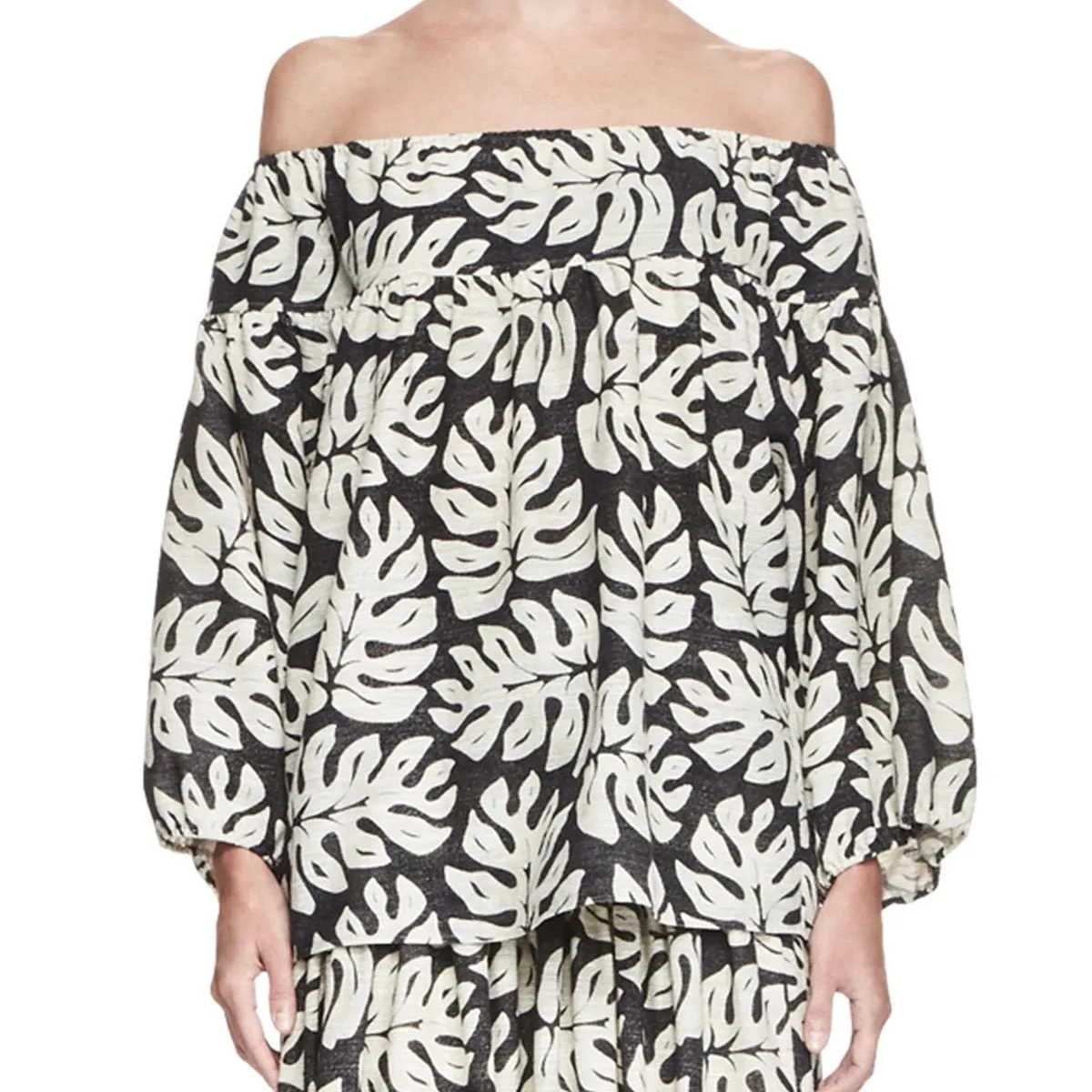Chloe Palm Leaf Print Off The Shoulder Top