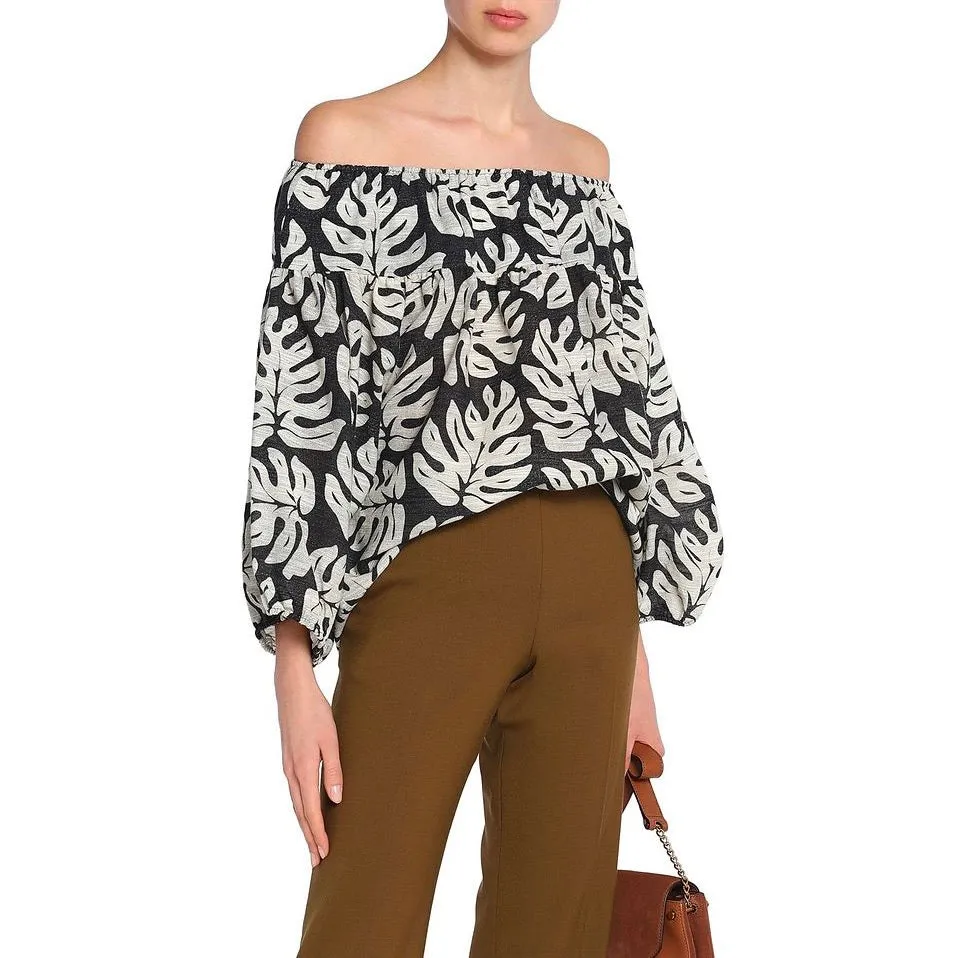 Chloe Palm Leaf Print Off The Shoulder Top