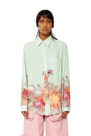 Collina Strada - Rose Sylk Convention Button Up: Mint Chrysanthemum