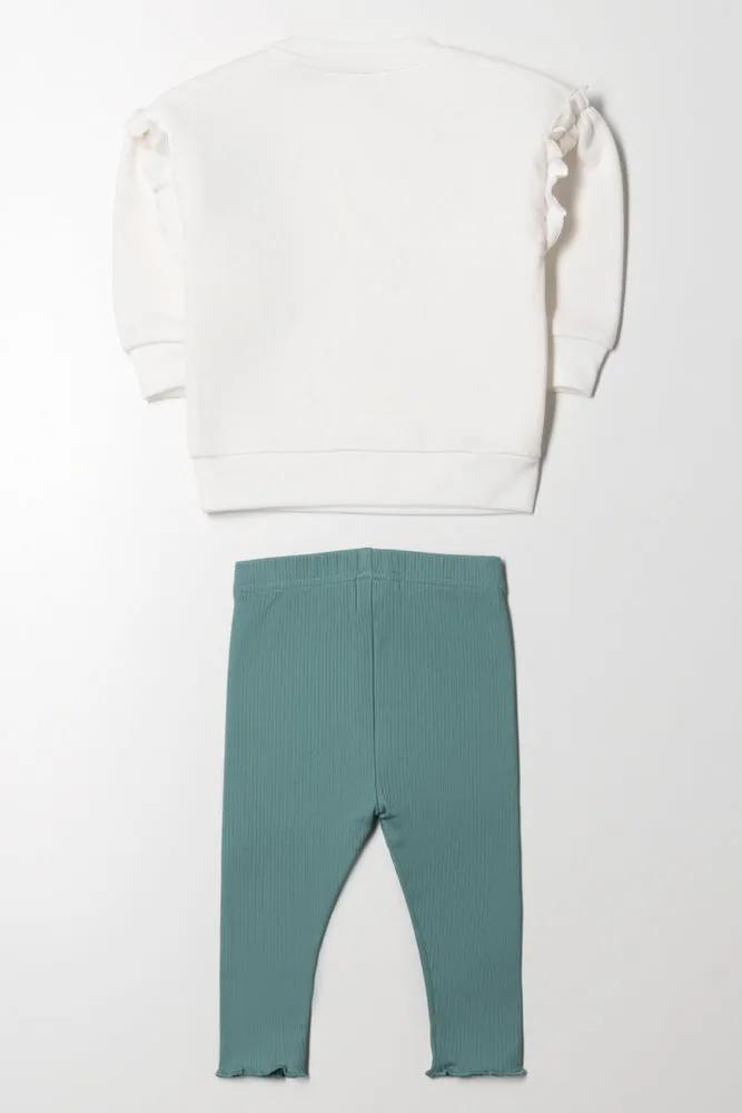 Embroidery Fleece Set White And Green