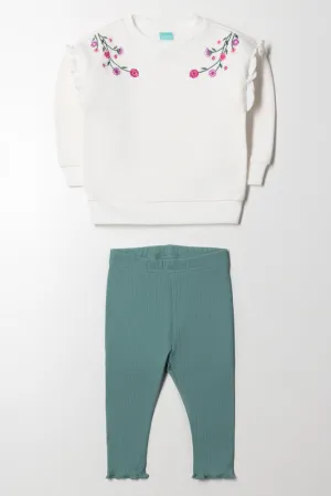 Embroidery Fleece Set White And Green