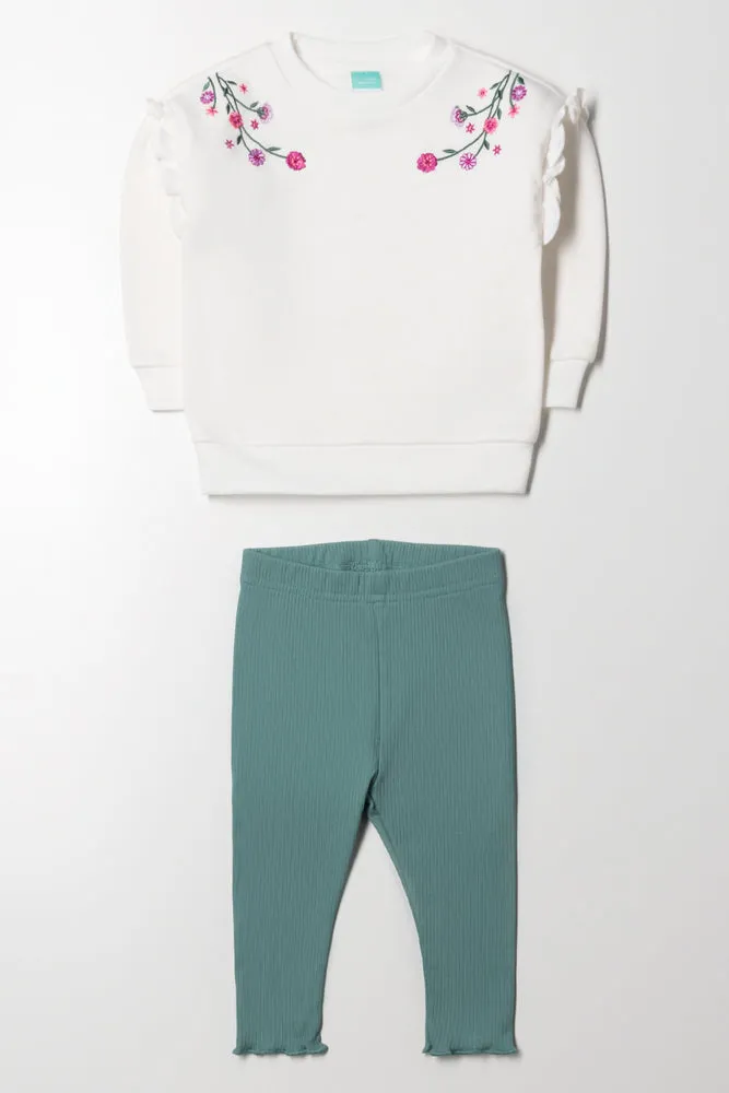 Embroidery Fleece Set White And Green