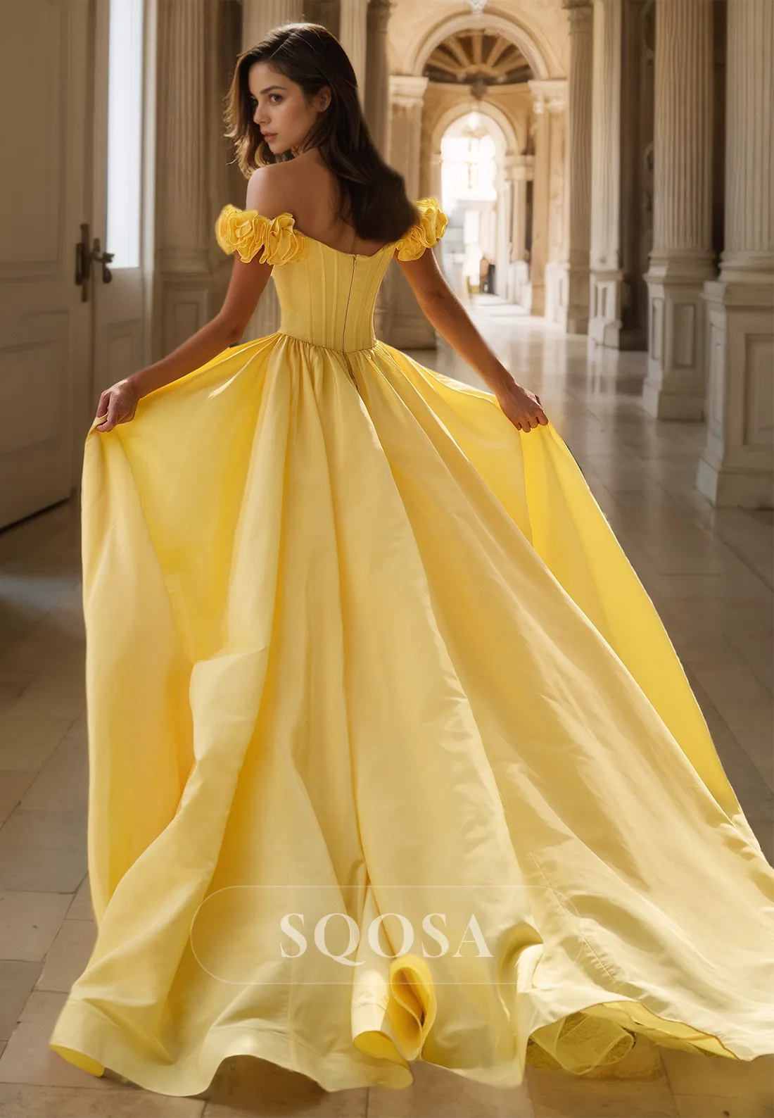 Floral Embossed Sweetheart Off-Shoulder Party Gowns Pleated Satin Mermaid Prom Dress with Overskirt