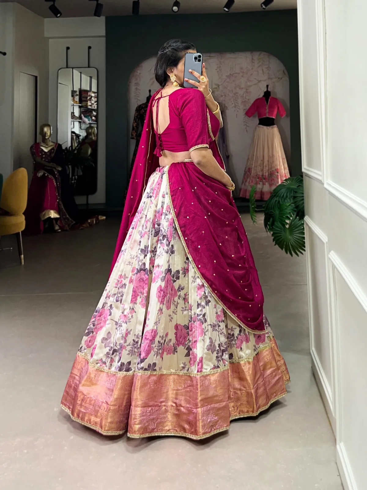 Floral Printed Silk Lehenga Choli