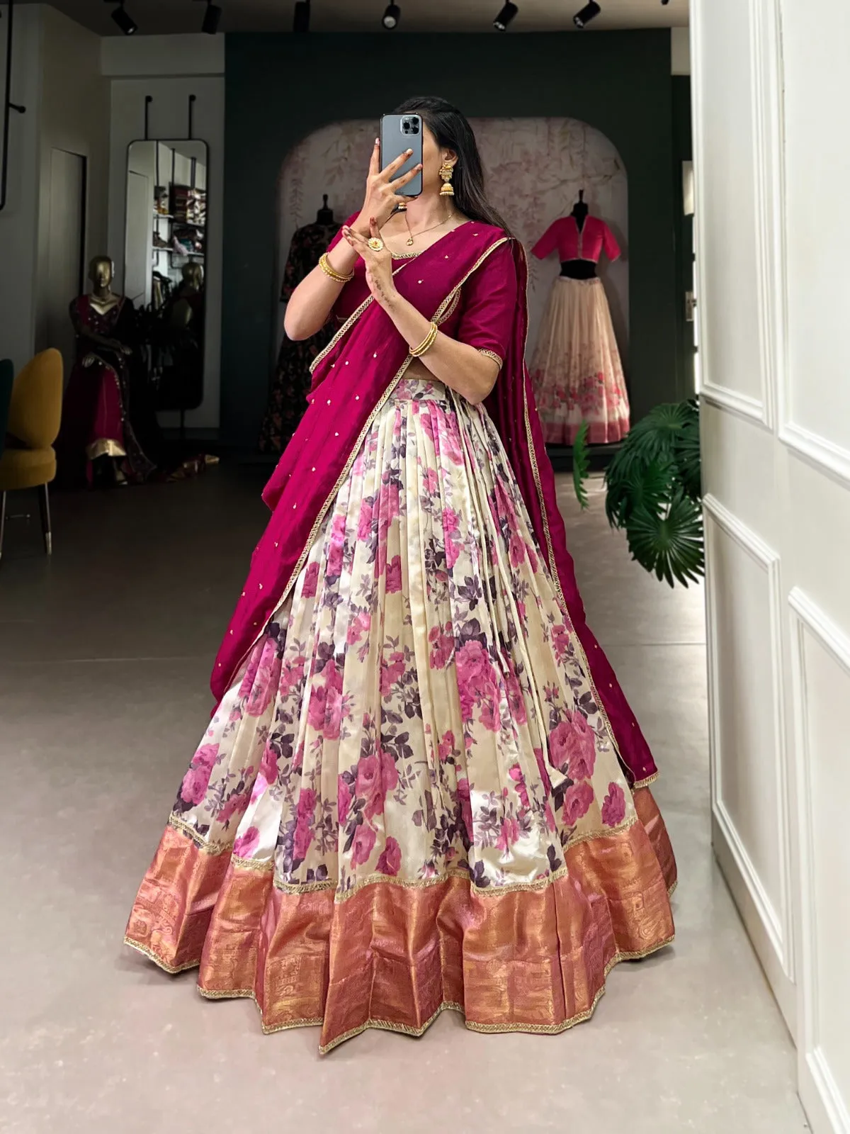 Floral Printed Silk Lehenga Choli
