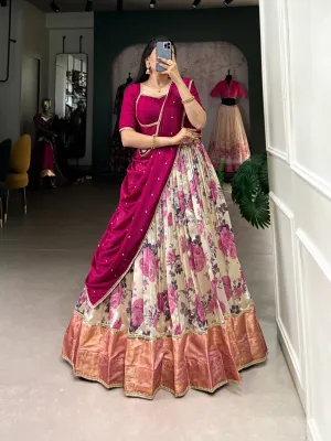 Floral Printed Silk Lehenga Choli