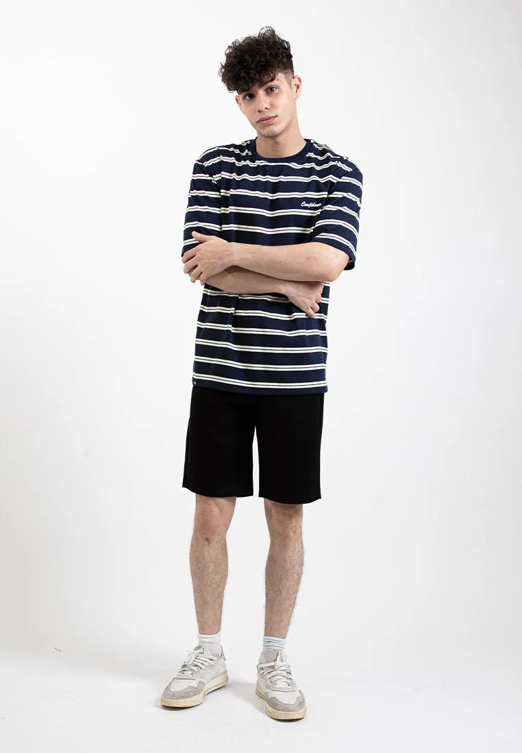 Forest Premium Premium Cotton Oversized Stripe Round Neck Tee T Shirt Men | Baju T Shirt Lelaki - 23858