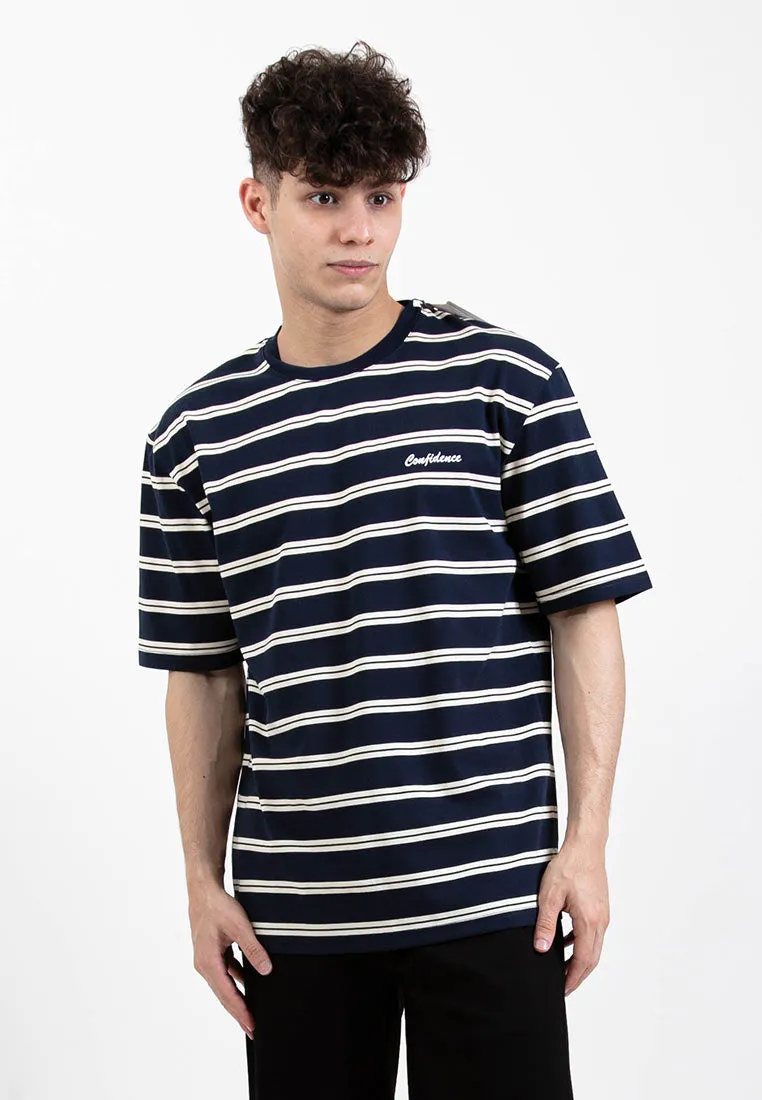 Forest Premium Premium Cotton Oversized Stripe Round Neck Tee T Shirt Men | Baju T Shirt Lelaki - 23858