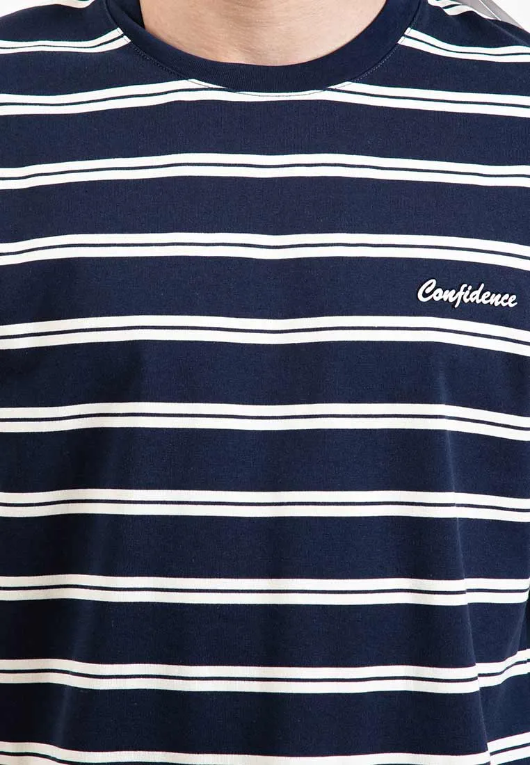 Forest Premium Premium Cotton Oversized Stripe Round Neck Tee T Shirt Men | Baju T Shirt Lelaki - 23858