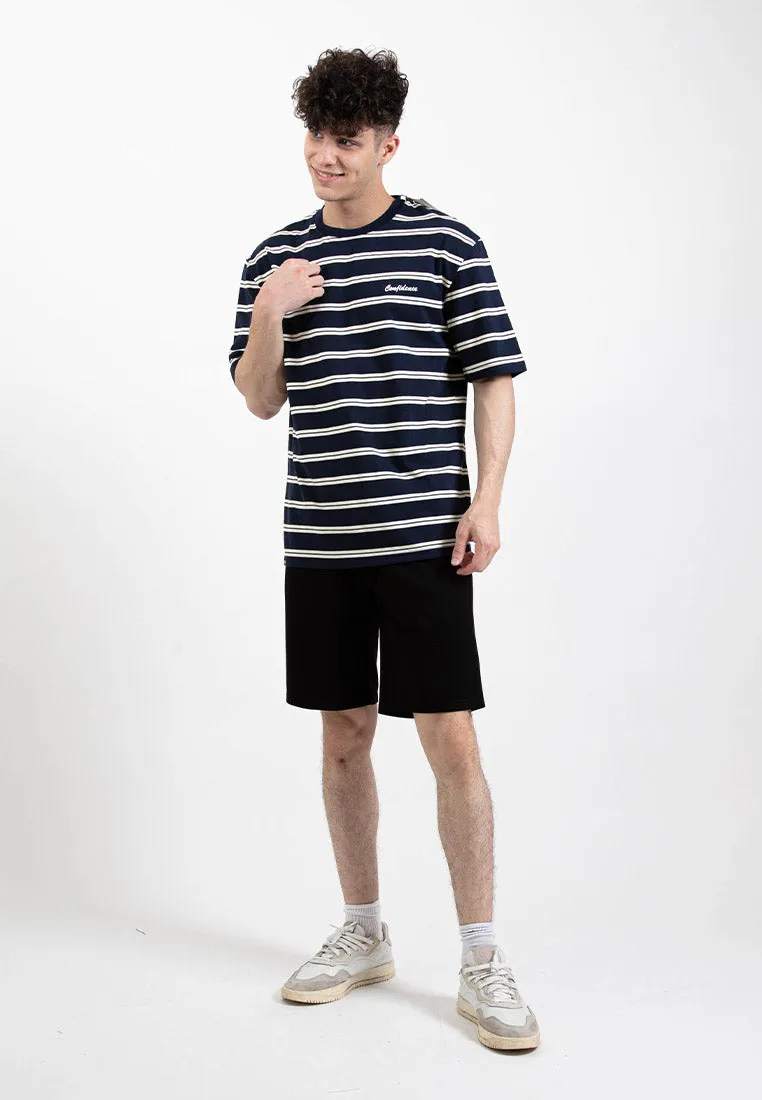Forest Premium Premium Cotton Oversized Stripe Round Neck Tee T Shirt Men | Baju T Shirt Lelaki - 23858