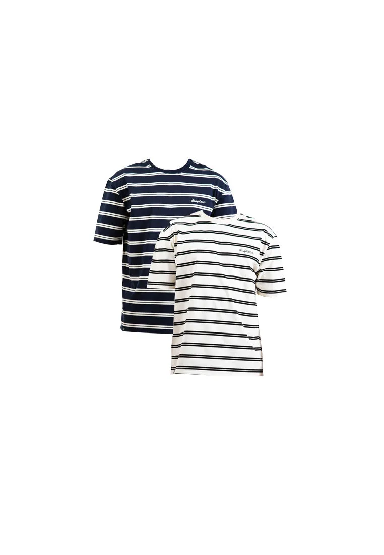 Forest Premium Premium Cotton Oversized Stripe Round Neck Tee T Shirt Men | Baju T Shirt Lelaki - 23858