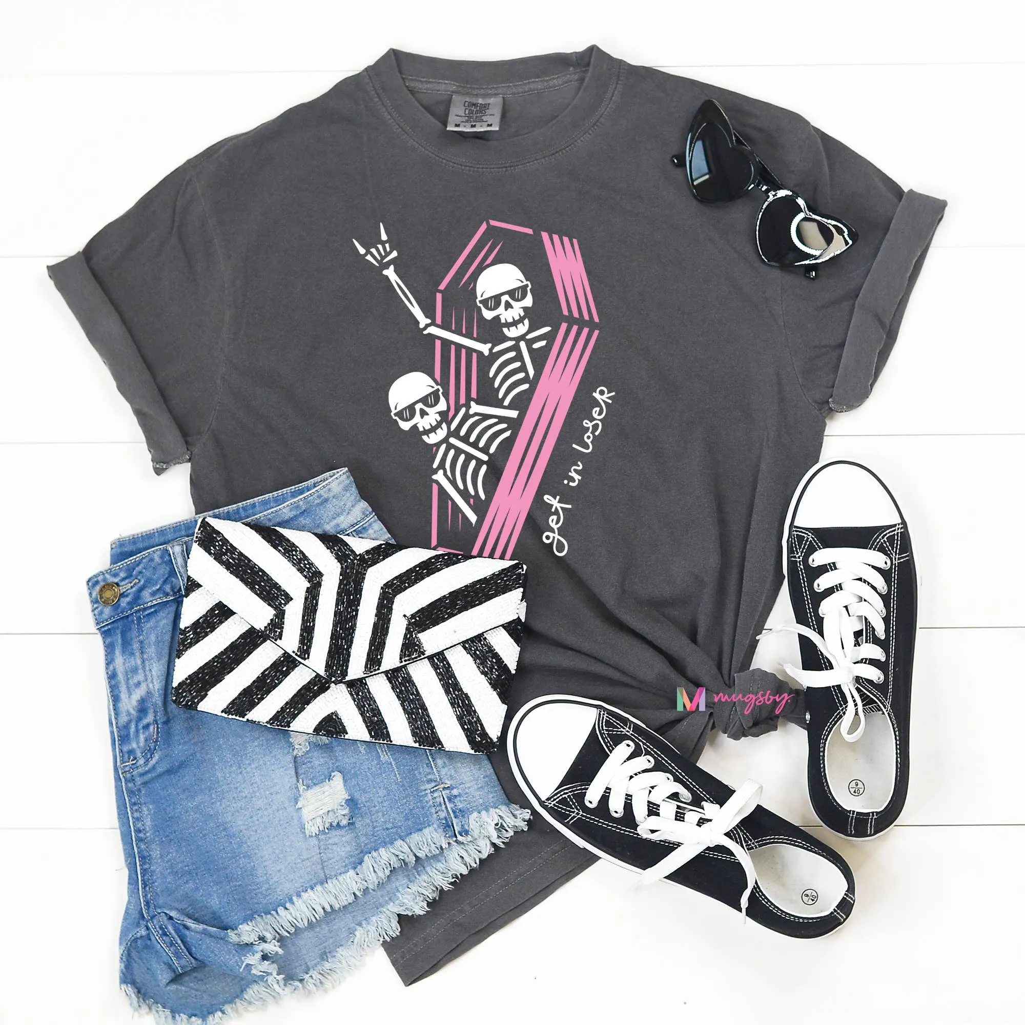 Get in Loser Funny Graphic Shirt, Halloween SKeleton Graphic