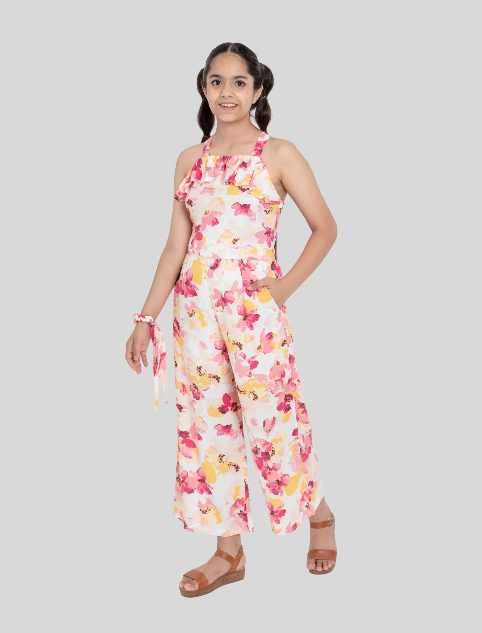 Girls Kids Summer Big Floral Jumpsuit (Multi-color)