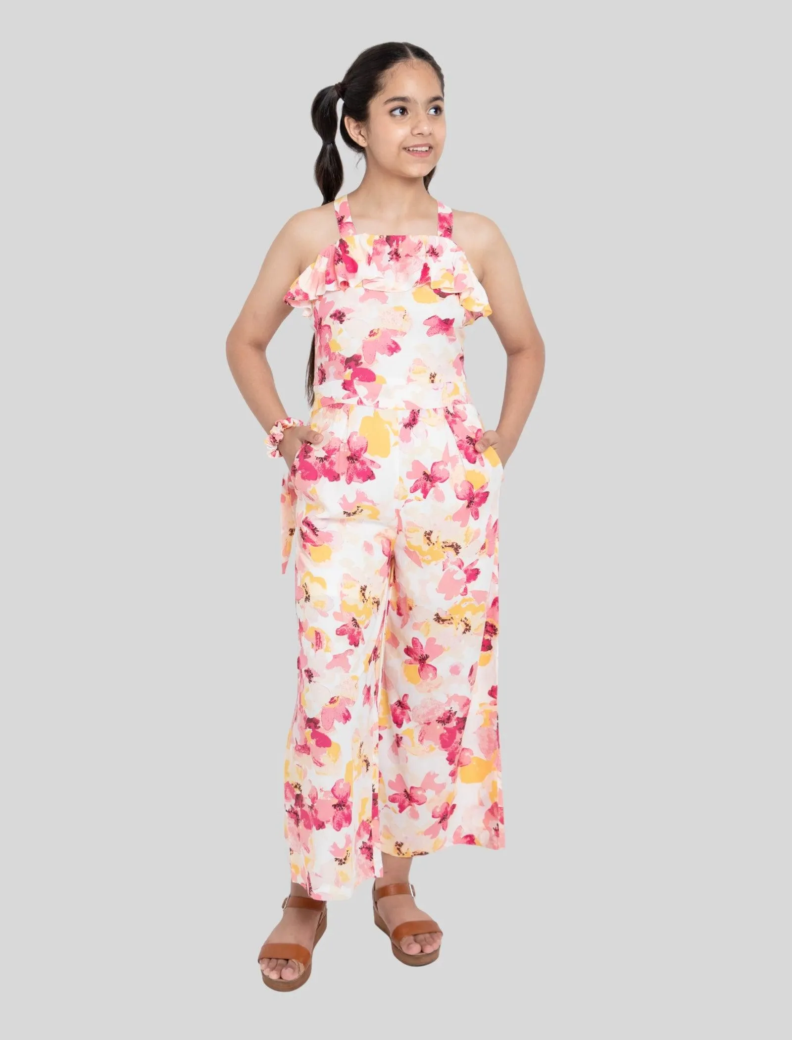 Girls Kids Summer Big Floral Jumpsuit (Multi-color)