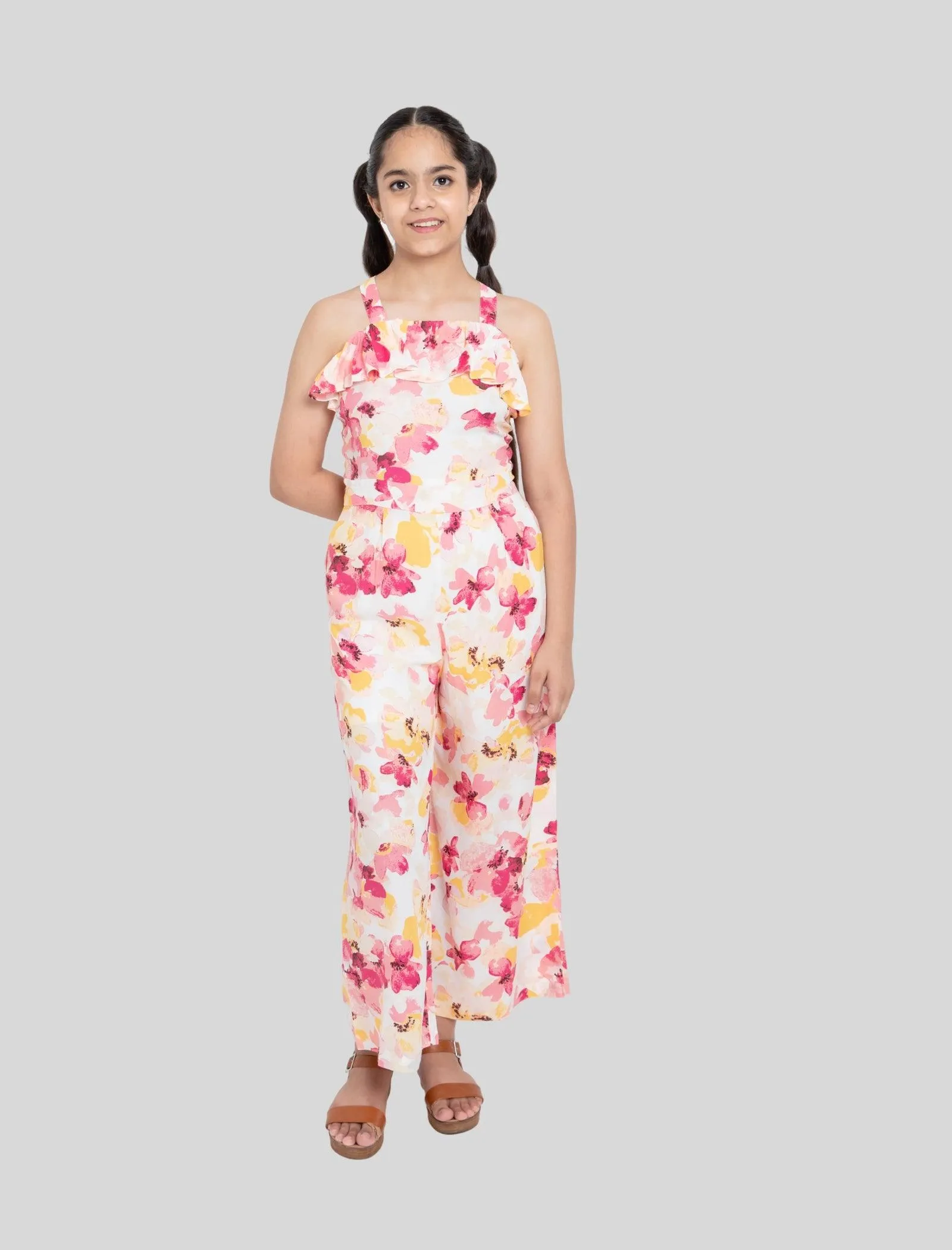 Girls Kids Summer Big Floral Jumpsuit (Multi-color)