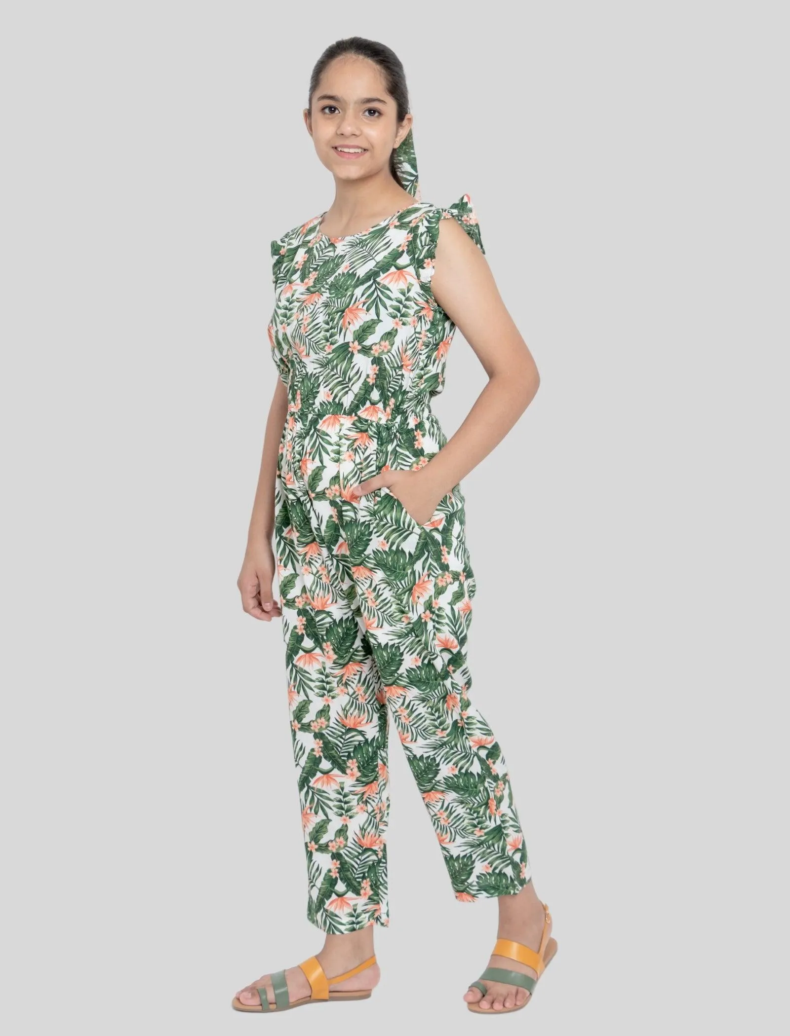 Girls Kids Summer Tropical Jumpsuit (Green)